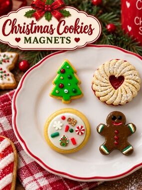 Christmas Cookie Magnets Set | Handmade Dessert Food Magnets, Christmas Kitchen